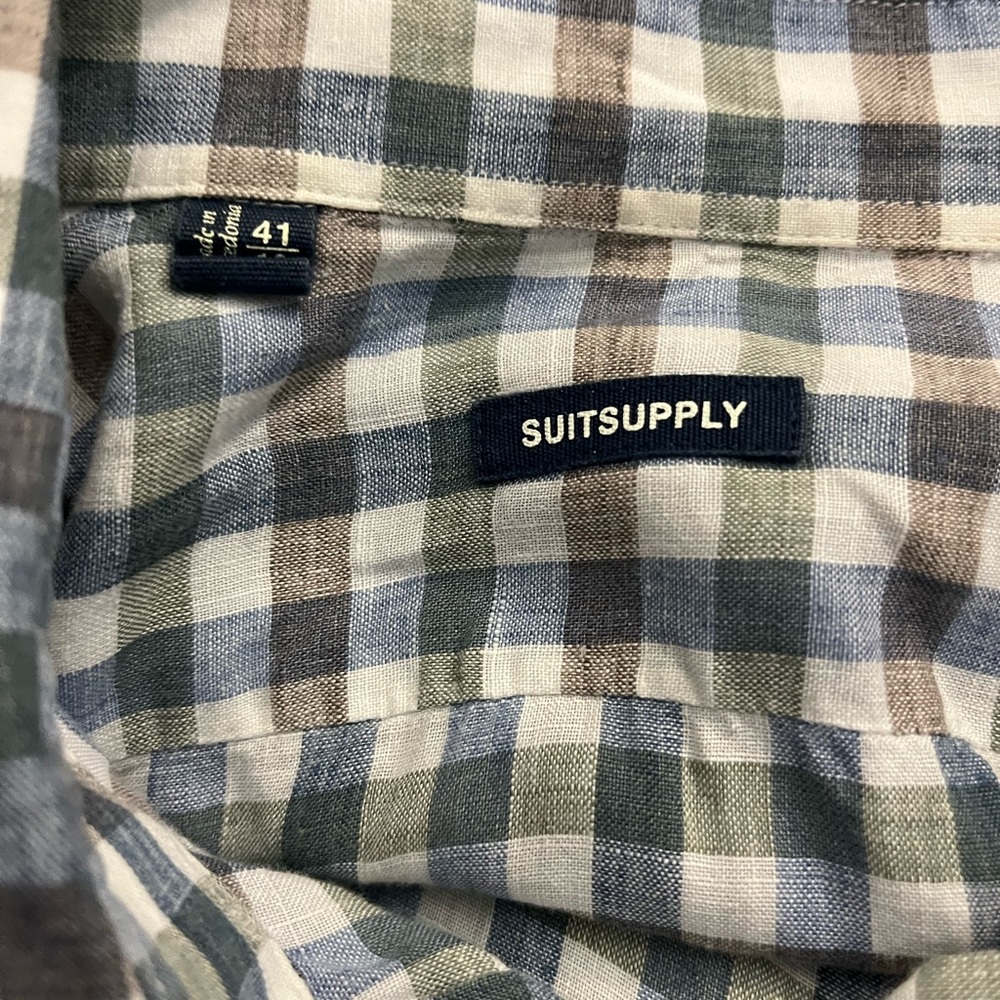 Suitsupply LINEN Check 16/41 Long Sleeve Shirt Cutaway Collar Loose Airy - Picture 4 of 5